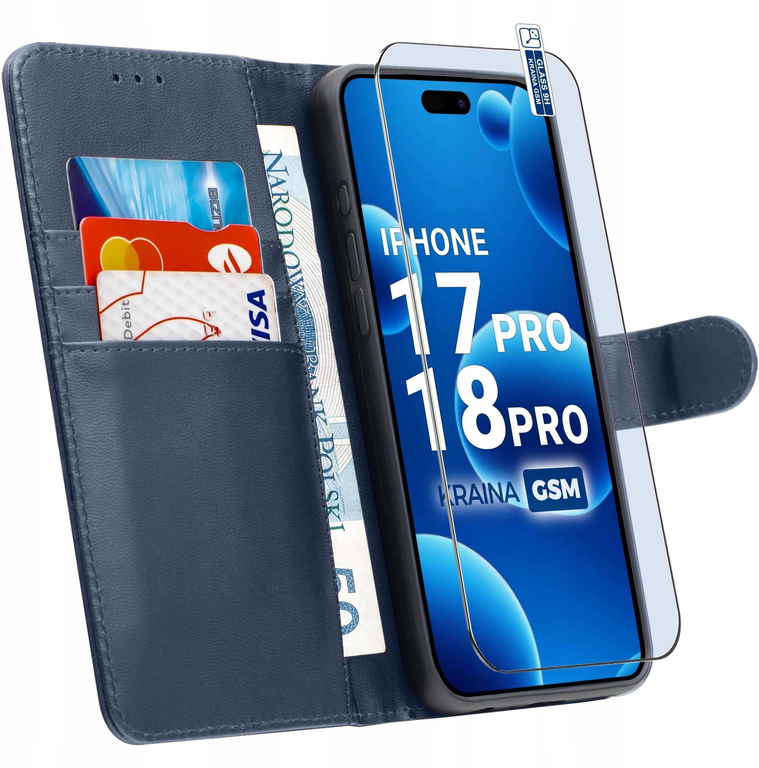 krainaGSM Etui Z Klapką Do Iphone 17 Pro 18 Pro Zamykane Magnetyczne + Szkło 9H