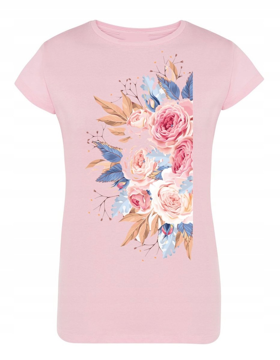 T-Shirt damski modny nadruk KWIATY BUKIET r. M