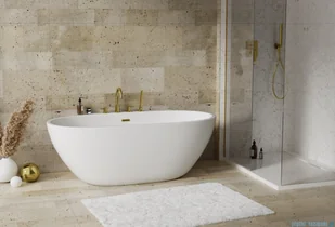 ScandiBath Mandal wanna wolnostojąca/przyścienna z korkiem i przelewem ZŁOTYM  150x77cm  Q360S-1501OEMGL - Wanny z hydromasażem - miniaturka - grafika 6