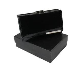 Portfel Damski Skórzany GREGORIO 14 cm Klamra i Klapka Skóra Naturalna Lakierowany GF-108 CZARNY RFID 14 x 9 x 4 [cm] - Portfele - miniaturka - grafika 1