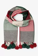 Apaszki i szaliki damskie - Ciemnozielony Prostokątny Szalik z Kolorowymi Pomponami Komo - miniaturka - grafika 1