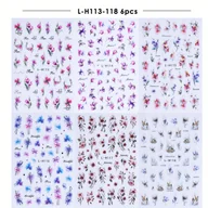 Ozdoby do paznokci - TEMU 6 Sztuk Brokatowych Naklejek na Paznokcie z Wodnymi Kolorami - 3D Samoprzylepne Letnie Dekoracje Botaniczne z Geometrycznym Kwitnącym Motywem, - miniaturka - grafika 1