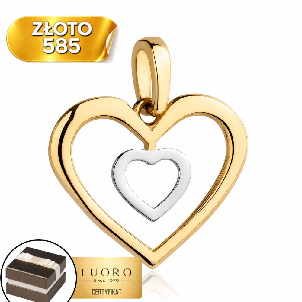 ZAWIESZKA ZŁOTA 585 14K SERCE W SERCU DWUKOLOROWA 1,8 CM ELEGANCKA