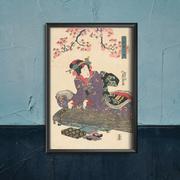 Plakaty - Plakat w stylu retro Gejsza z Koto Keisai Eisen A2 40x60cm z ramką pion - miniaturka - grafika 1