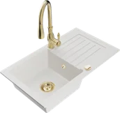 Zlewozmywaki z baterią - Mexen Pablo zlewozmywak granitowy 1-komorowy z ociekaczem i baterią kuchenną Savita, biały - 6510-20-672601-50 - miniaturka - grafika 1