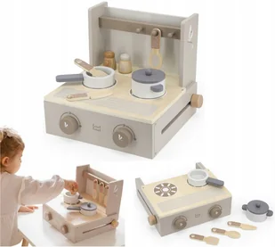 Drewniana Mini kuchenka składana+ akcesoria drewniana zabawka Label Label - Zabawy w naśladowanie dorosłych - miniaturka - grafika 1