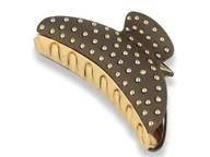 Ozdoby do włosów - Orientana, Klamra spinka do włosów podwójna brązowa ze złotymi ćwiekami - miniaturka - grafika 1