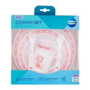 Canpol babies Cute Animals Dinner Set Cat naczynia Uszkodzone pudełko miska 270 ml + kubek 170 ml + talerz + łyżka + widelec dla dzieci - Miseczki i talerzyki dla dzieci - miniaturka - grafika 1