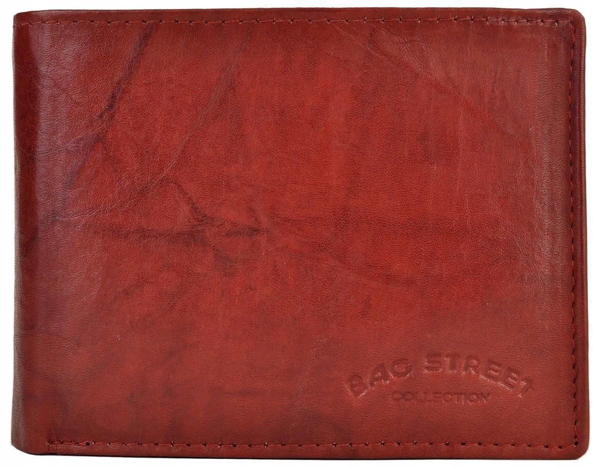 MAHOŃ Portfel Męski SKÓRZANY Poziomy Młodzieżowy SKÓRA Bag Street BORDOWY