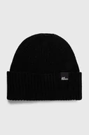 Czapki damskie - Jack Wolfskin czapka wełniana kolor czarny z cienkiej dzianiny - miniaturka - grafika 1