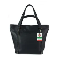 Torebki damskie - Duża włoska torba na ramię,podwójne uszy, worek Vera Pelle ,Czarna WM555N - miniaturka - grafika 1