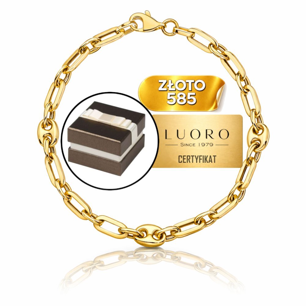 BRANSOLETKA ZŁOTA 585 14K DŁUGIE OGNIWA OZDOBNE ELEMENTY 20 CM ELEGANCKA