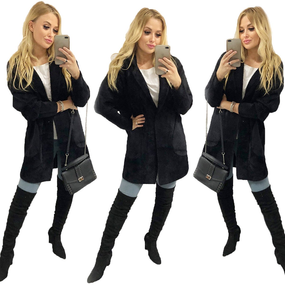 Płaszcz ALPAKI kurtka WEŁNA CZARNY oversize