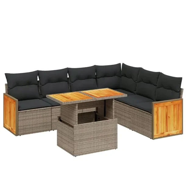 Zestaw mebli ogrodowych z rattanem PE, szary, wymiary do 100 x 62 x 69 cm