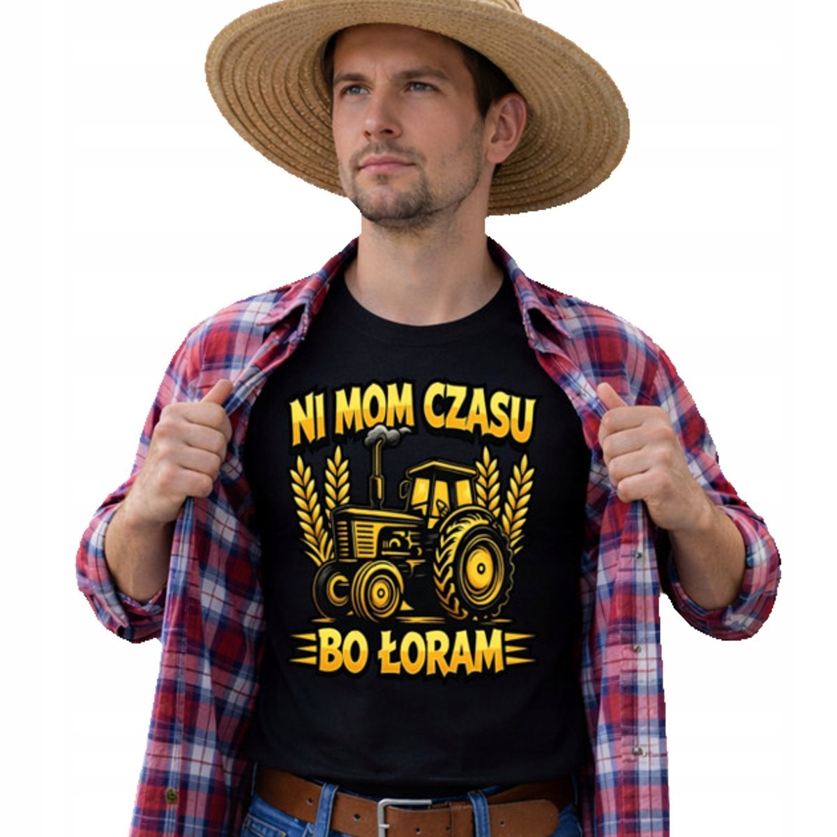Prezent Dla Rolnika Koszulka Męska ŁORAM Traktor Ciągnik L F38 Czarna