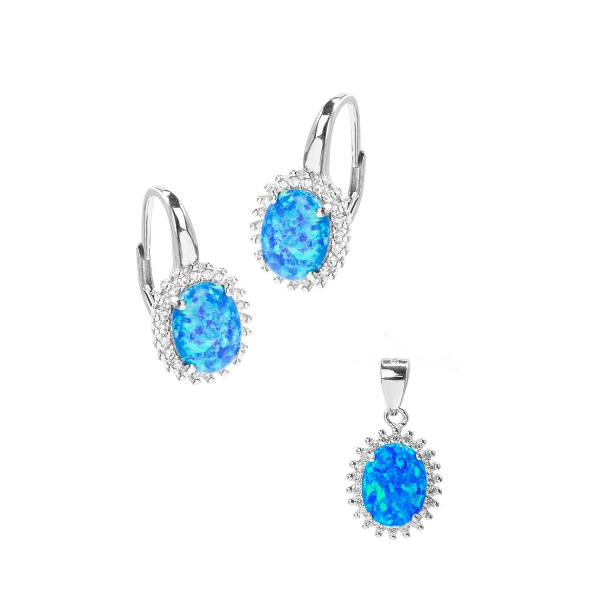 Srebrny komplet kolczyki zawieszka Blue Opal