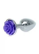 Korki analne - Boss Series Boss Series Jewellery Silver Plug Rose Purple Korek analny z ozdobnym kwiatem Fioletowy - miniaturka - grafika 1
