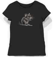 Koszulki i topy damskie - Koszulka damska czarna z nadrukiem szarej myszy w cieniu L - miniaturka - grafika 1