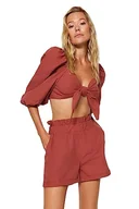 Koszule damskie - Trendyol Damska koszula dwuczęściowa, jednokolorowa, tkana, Cynamon, 36 - miniaturka - grafika 1