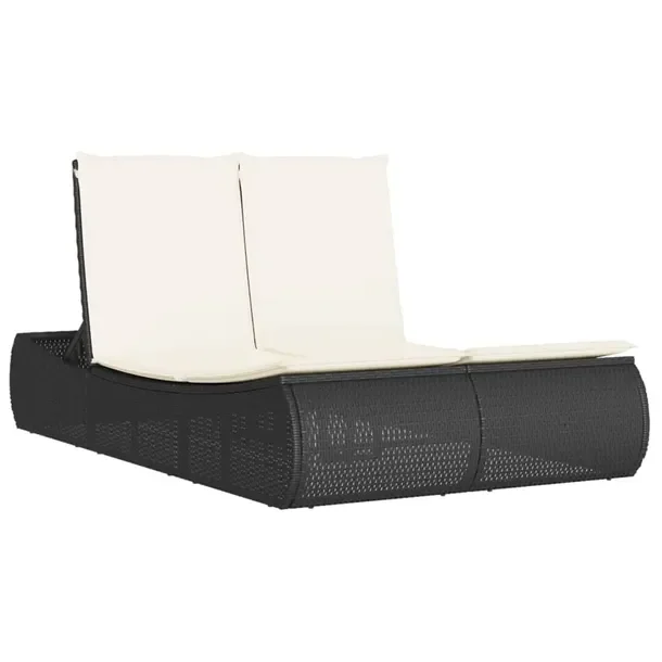 Podwójny leżak ogrodowy czarny rattan PE 110 x 200 x 75 cm z poduszkami k