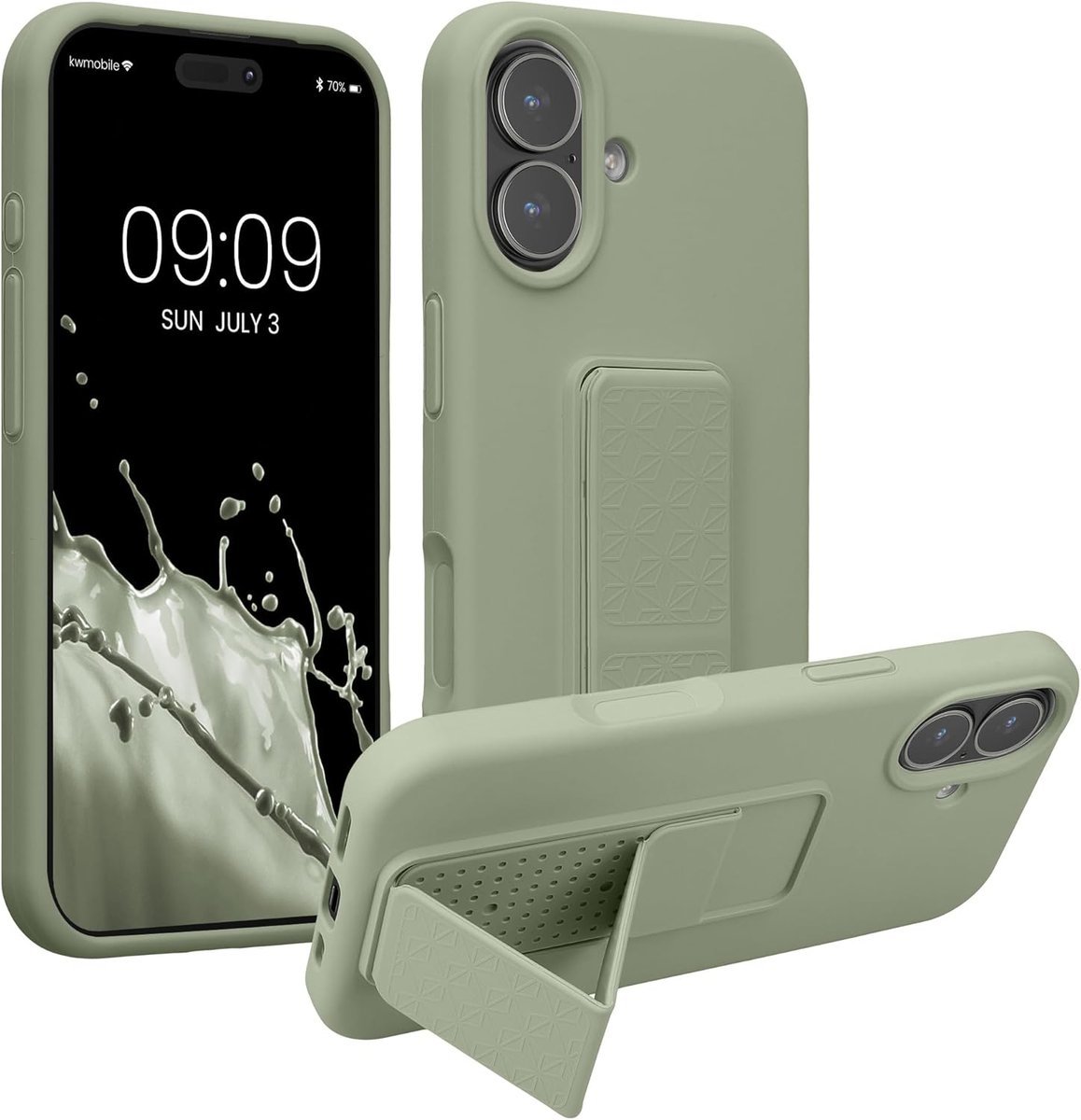 kwmobile Etui na telefon kompatybilne z Apple iPhone 17 - silikonowe etui TPU z uchwytem na palec i podstawkiem - pokrowiec ochronny w kolorze szaro..