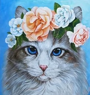 Zabawki kreatywne - Diamentowa Mozaika Kot W Diademie Z Róż 30x40 - miniaturka - grafika 1