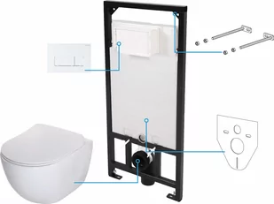 Deante Peonia Zestaw Toaleta WC 51x36 cm bez kołnierza + deska wolnoopadająca + stelaż podtynkowy + przycisk spłukujący Slim Bianco CDEA6ZPW - Miski WC - miniaturka - grafika 1