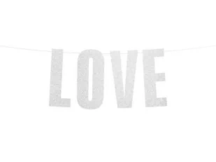 Party Deco Baner brokatowy srebrny Love - 55 cm - 1 szt. GRL71-018B - Dekoracje sali - miniaturka - grafika 1