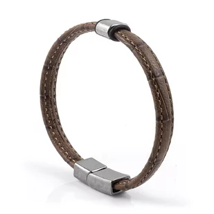 Bransoletka skórzana brązowa EM 35 - EM Men's Accessories - Bransolety męskie - miniaturka - grafika 1