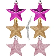 Bombki - Bombki choinkowe 6 szt. ozdoby świąteczne gwiazdki zestaw różowy - miniaturka - grafika 1