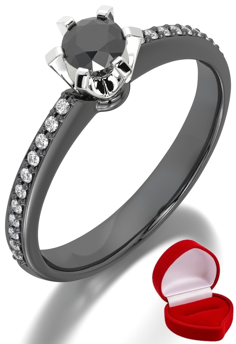 ZŁOTY PIERŚCIONEK ZARĘCZYNOWY 585 14k BRYLANT CZ. 0,24 ct CZARNE ZŁOTO R0