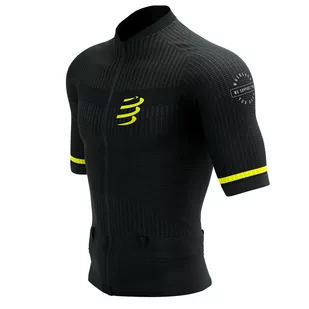 COMPRESSPORT Koszulka kompresyjna do biegania TRAIL POSTURAL SS TOP black/safe yellow - Koszulki sportowe męskie - miniaturka - grafika 1