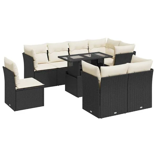 Zestaw wypoczynkowy ogrodowy czarny rattan PE z poduszkami, 55x62x69 cm