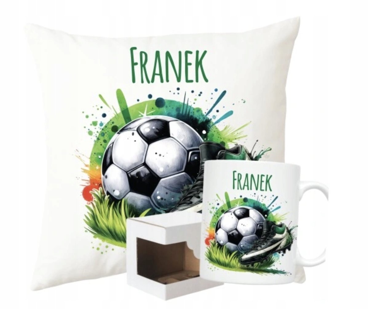 ZESTAW PODUSZKA + KUBEK Prezent PIŁKA NOŻNA FOOTBALL BOISKO + IMIĘ 6