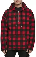Bluzy męskie - Urban Classics Męska bluza z kapturem z polaru, z zamkiem błyskawicznym, Redcheck, L - miniaturka - grafika 1