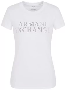 Armani Exchange Damska koszulka Slim Fit Stretch Cotton Embellished Logo Fitted Tee T-Shirt, biały, XL - Koszulki i topy damskie - miniaturka - grafika 1