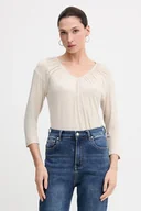 Bluzki damskie - Sisley longsleeve kolor beżowy 3Z12L4014 - miniaturka - grafika 1