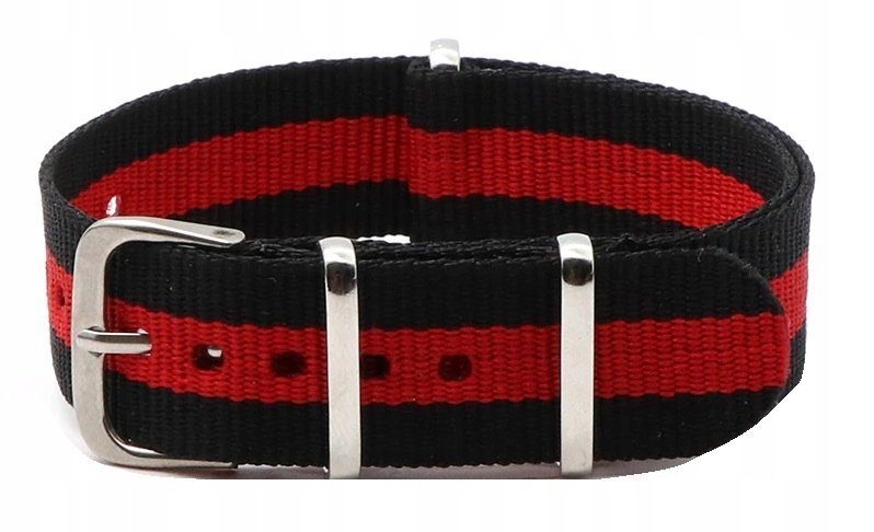 NOWY, CZARNY CZERWONY PARCIANY, NYLONOWY PASEK NATO 22MM