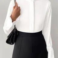 Inne - Elegancka w Jednolitym Kolorze z Długim Rękawem dla Kobiet - Casualowa, Półprzezroczysta z Stójką, Możliwość Prania w Pralce - miniaturka - grafika 1