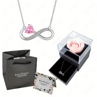 Wisiorki - TEMU Naszyjnik z Kamieniem Urodzinowym na Październik dla Kobiet YouCons – Różowe z Pętlą Moibious, Wisiorek z Różowym Pudełkiem i Kartą, Prezent na - miniaturka - grafika 1