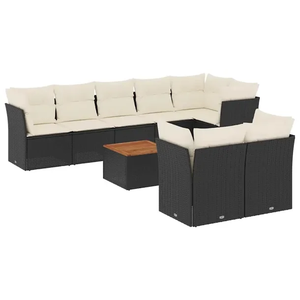 Zestaw wypoczynkowy rattanowy 5+3+1, czarny, 62x62x69cm, kremowy