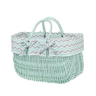 Torby i wózki na zakupy - PASTELOWA MIĘTA MALOWANA WIKLINOWA TORBA NA ROWER KOSZ ROWEROWY Z OBSZYCIEM I SKÓRZANYMI PASKAMI 43X21 H27/35 CM - miniaturka - grafika 1