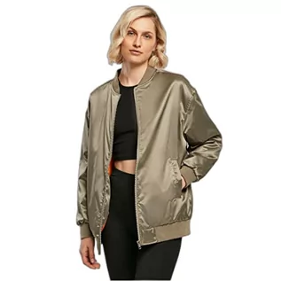 Kurtki damskie - Urban Classics Damska kurtka oversized satynowa bomber, softolive, S - grafika 1