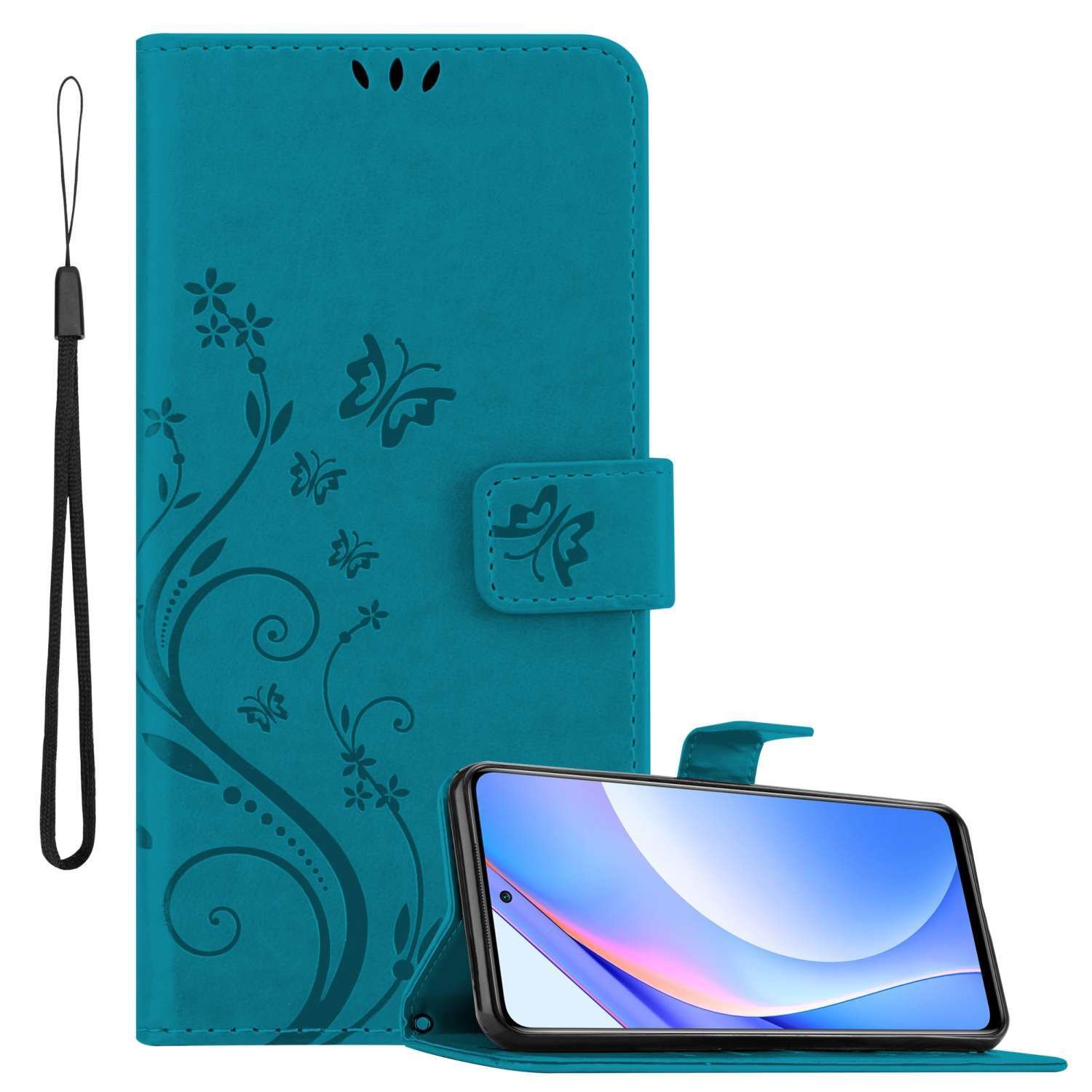 Etui Cadorabo do Xiaomi Mi 10T LITE w kolorze FLORAL BLUE etui ochronne w kwiatowy wzór z magnetycznym zamknięciem, funkcją podstawki i kieszeniami na karty etui z klapką w kwiatki etui na telefon komórkowy etui z klapką na książkę