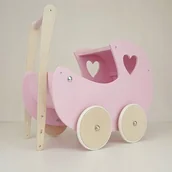 Wózki dla lalek - WÓZEK DLA LALEK budka różowa z wyciętym serduszkiem - miniaturka - grafika 1