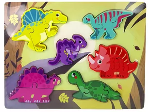 Drewniane Puzzle Zwierzęta Dinozaury Do Dopasowania - Łamigłówki - miniaturka - grafika 1