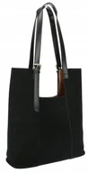Torebki damskie - Torebka Damska Shopper duża HERISSON Torba na Ramię eko zamsz 60650 Czarna - miniaturka - grafika 1