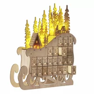 Ozdoby bożonarodzeniowe - Shumee Figurka dekoracyjna LED sanie kalendarz adwentowy jasne drewno IMPALA 294813 - miniaturka - grafika 1