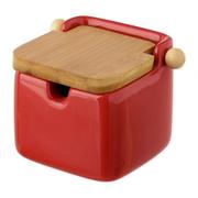 Cukiernice - Czerwony pojemnik kamionkowy na sól z bambusowym wieczkiem Unimasa 250 ml - miniaturka - grafika 1