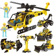 Klocki - Zestaw Klocki Konstrukcyjne - Koparka, Dźwig, Helikopter, 6w1 - miniaturka - grafika 1